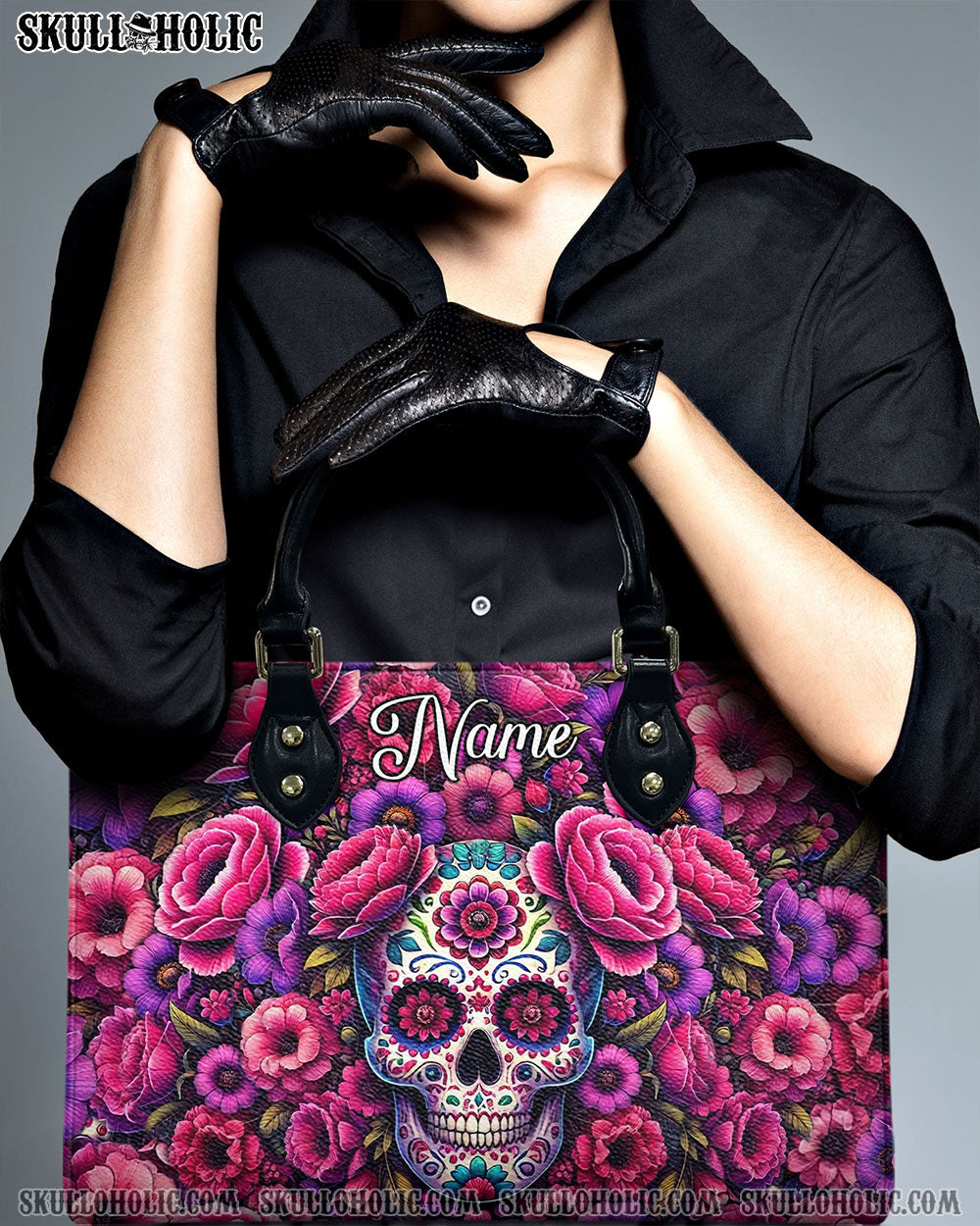 SUGAR SKULL FLOWER ART LEATHER HANDBAG - TLNT2412244