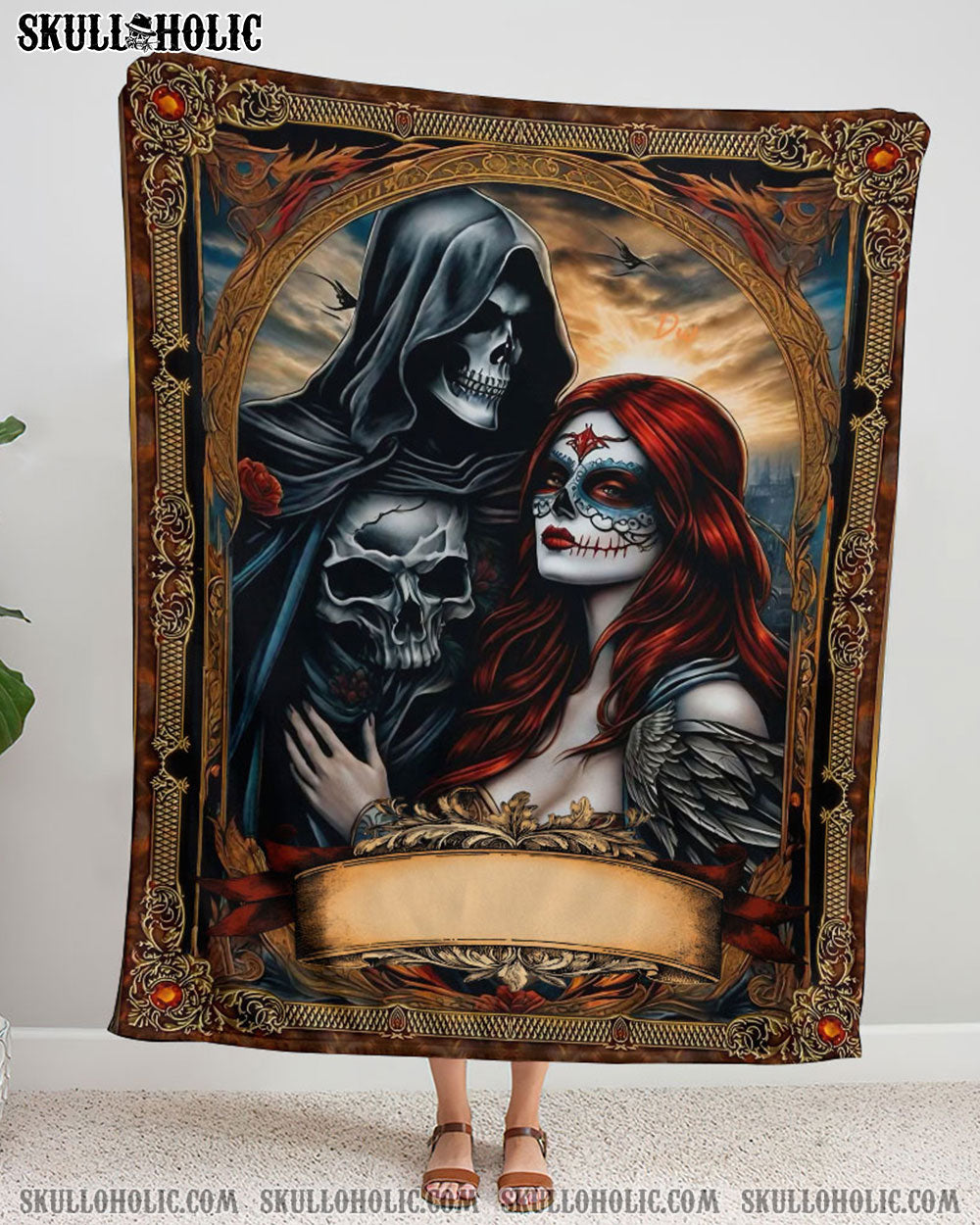 PERSONALIZED SKULL REAPER AND LADY COUPLE FLEECE BLANKET - YHHG1601253