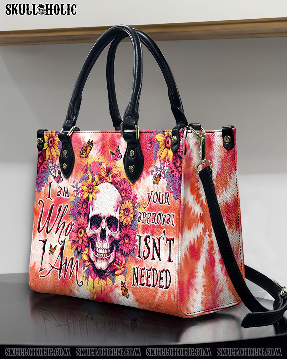 I AM WHO I AM FLORAL SKULL TIE DYE LEATHER HANDBAG - TLTW2406241