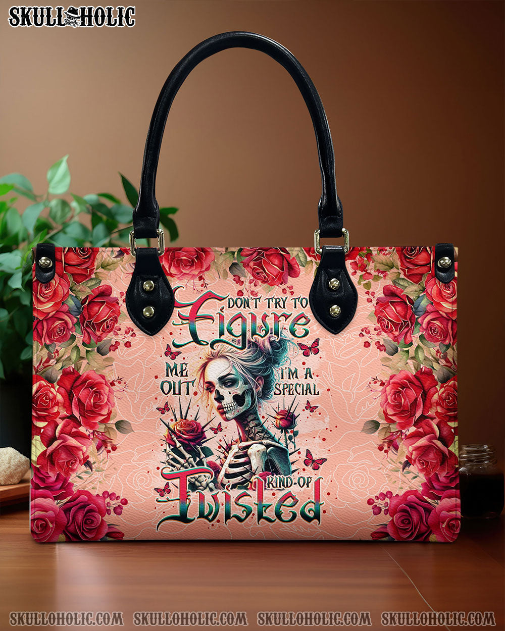 DON'T TRY TO FIGURE ME OUT SKULL LADY  LEATHER HANDBAG  - TLNO1810244