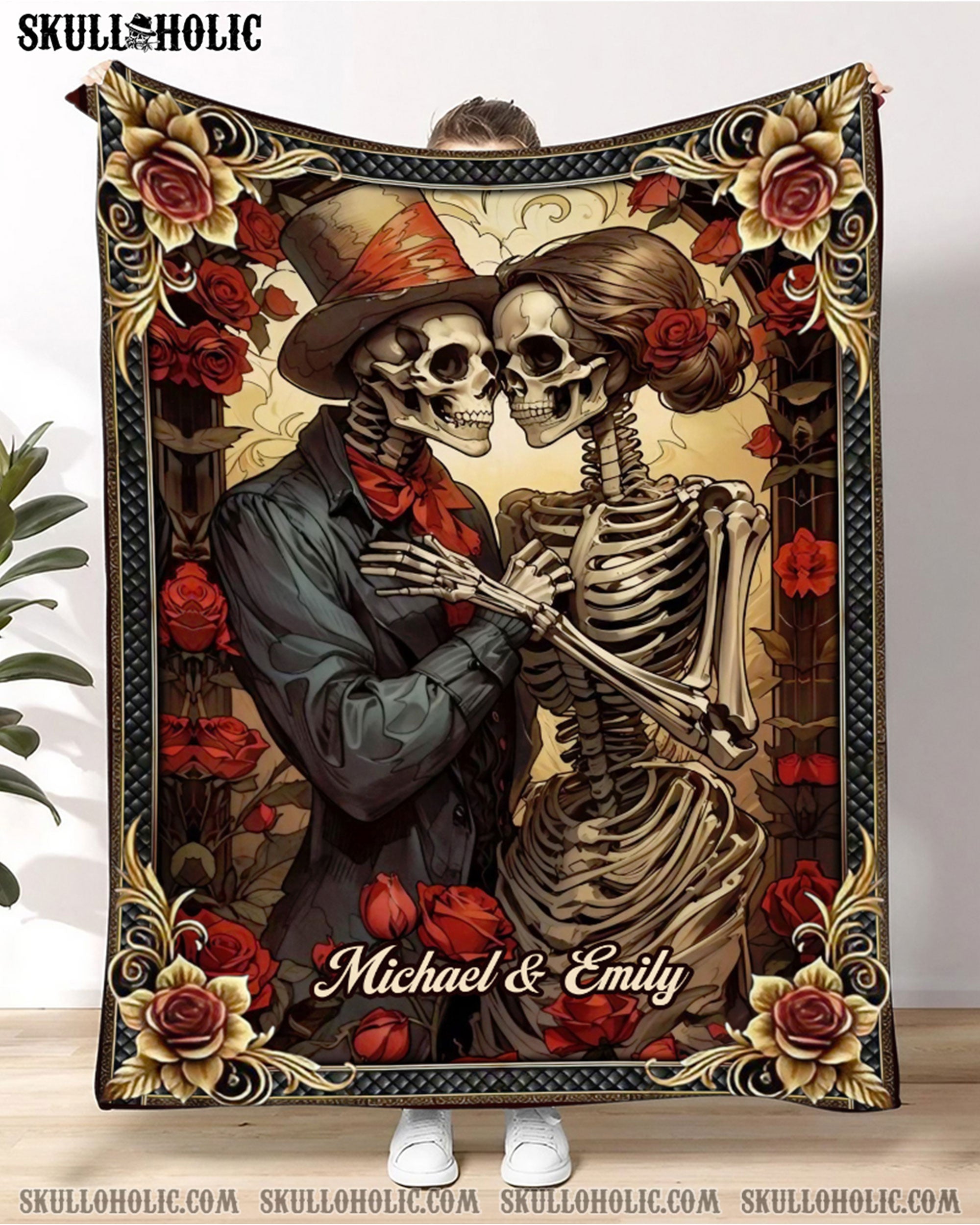 PERSONALIZED SKULL COUPLE FLEECE BLANKET - YHHG2201254