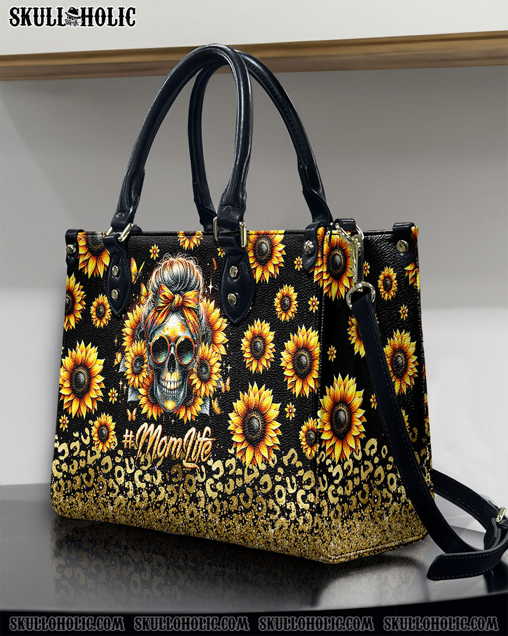 MOM LIFE MESSY BUN SUNFLOWER LEOPARD LEATHER HANDBAG - TLTW0706241