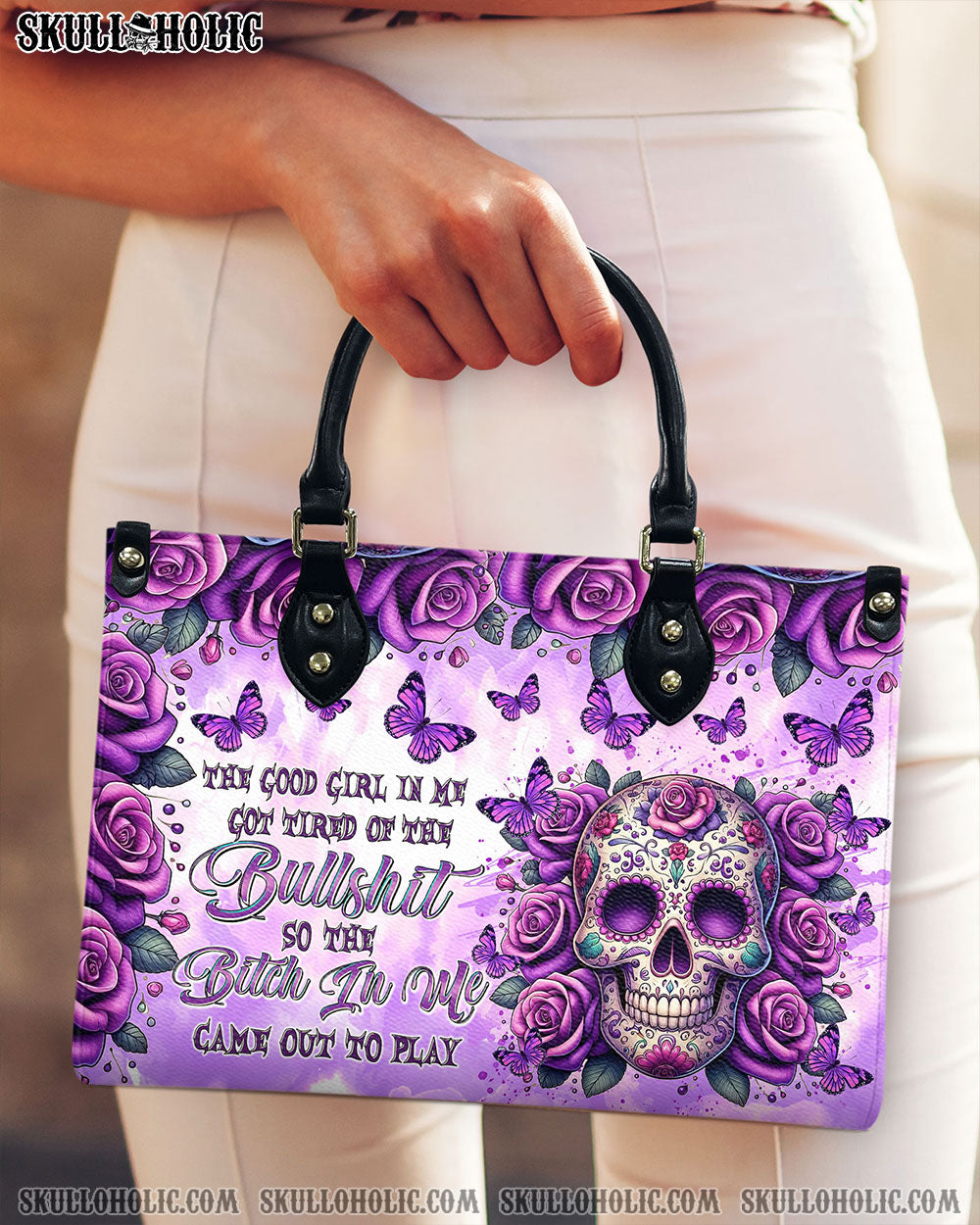 SUGAR SKULL ROSE LEATHER HANDBAG  - TLTR0810245