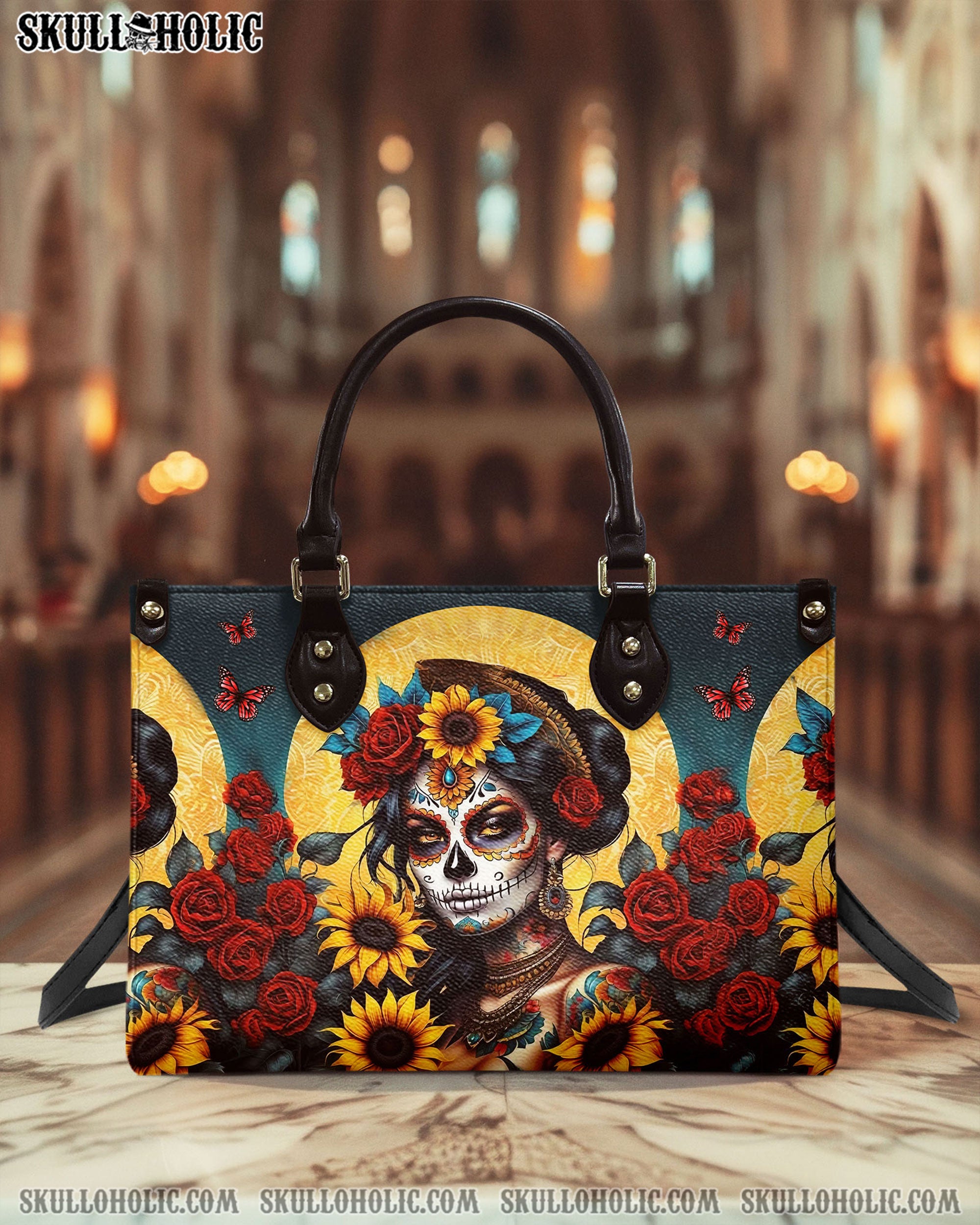 SKULL LADY SUNFLOWER ROSE LEATHER HANBDAG - YHHG1803254