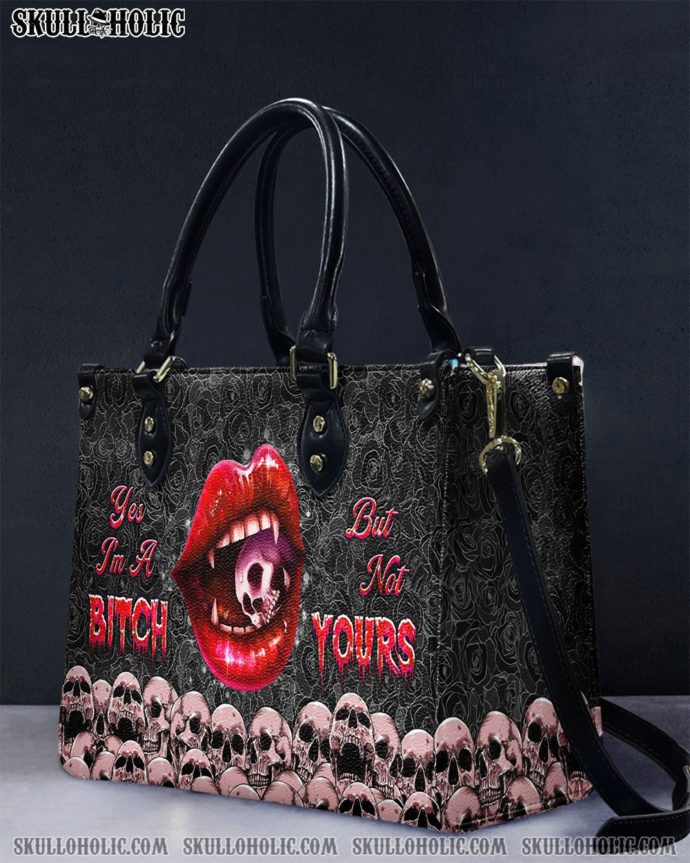 YES I'M A B BUT NOT YOURS SKULL LIPS LEATHER HANDBAG - YHHG3112244