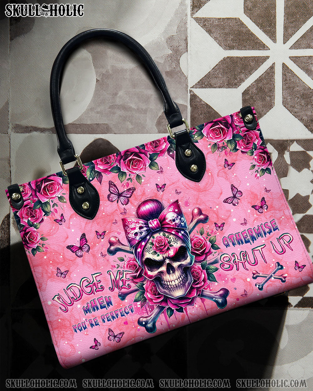 JUDGE ME WHEN MADLY SKULL MESSY BUN LEATHER HANDBAG - TLPQ0407241