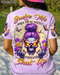 JUDGE ME WHEN SKULL MESSY BUN PURPLE ALL OVER PRINT - TLTR1007242