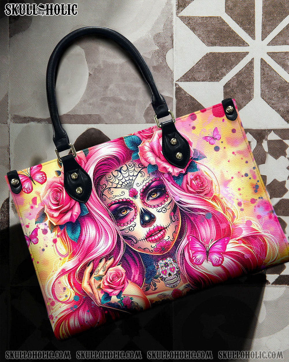 SUGAR SKULL LADY ROSES LEATHER HANDBAG - YHHN2011241