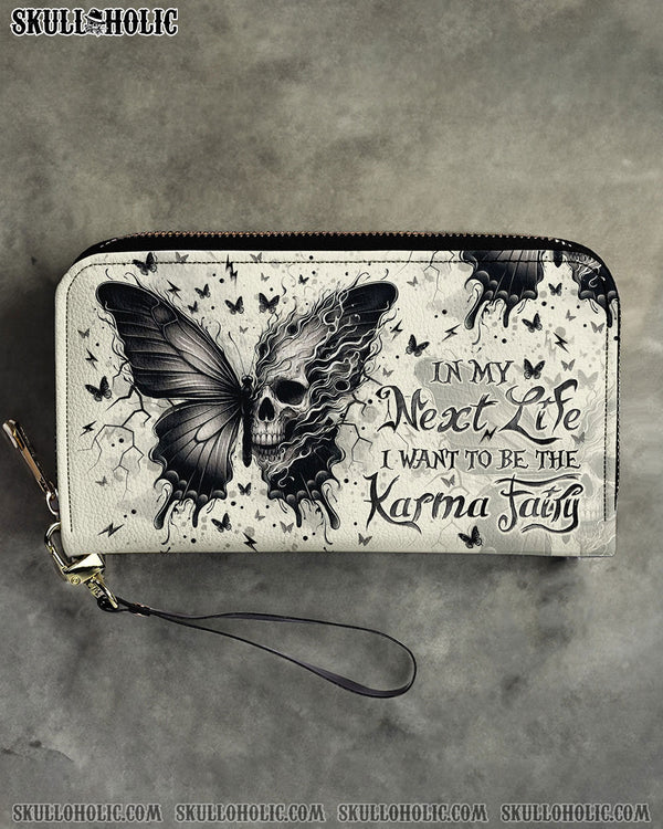 KARMA FAIRY SKULL BUTTERFLY ZIPPER LEATHER WALLET - TLNO2308247