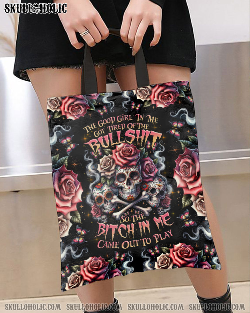 THE GOOD GIRL IN ME BONES SUGAR SKULL TOTE BAG - TLNZ2201247