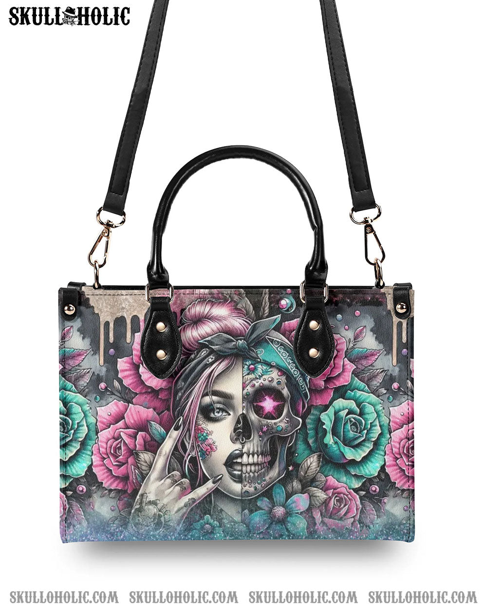 SKULL LADY ROSE LEATHER HANDBAG - YHLN1406242