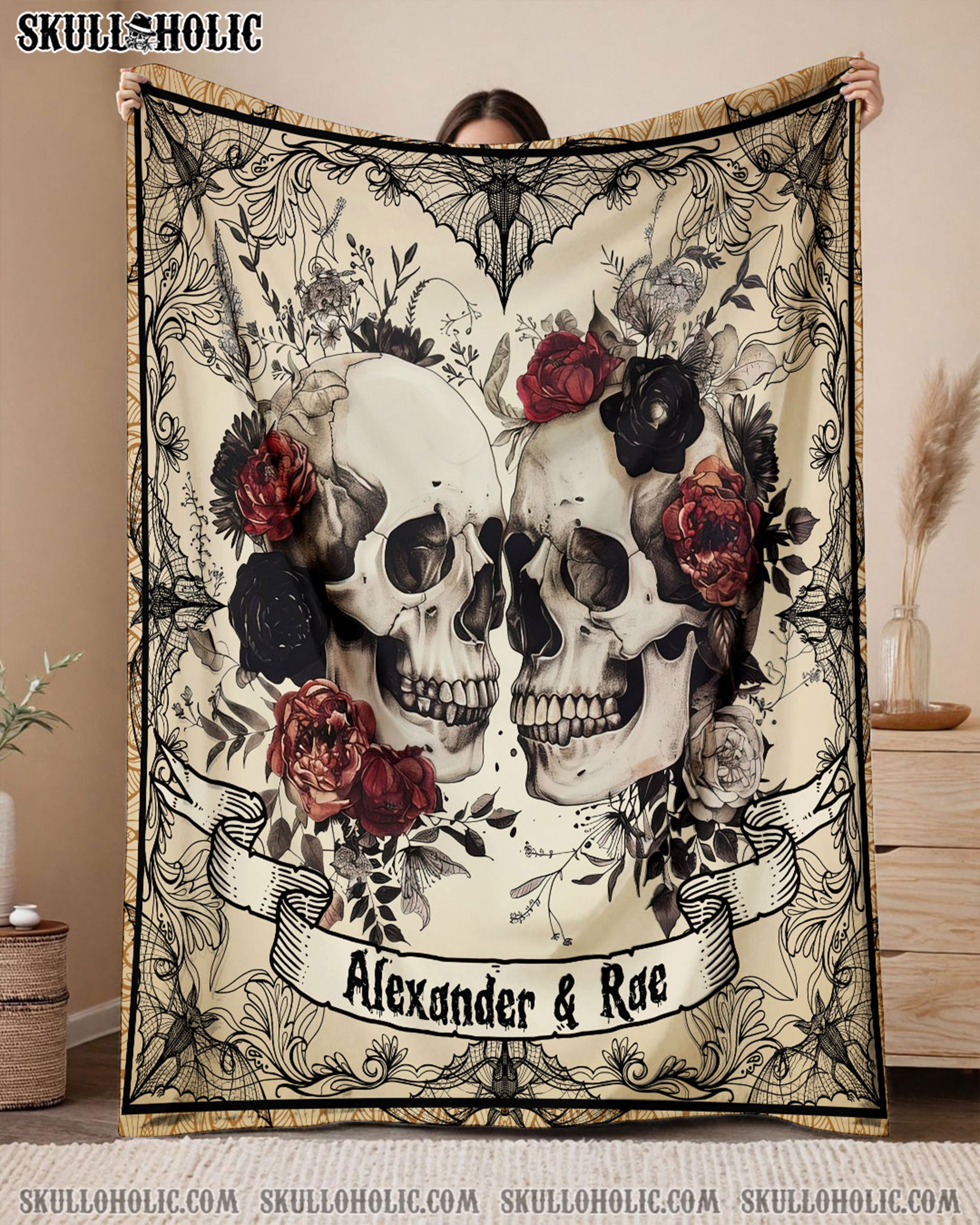 PERSONALIZED SKULL COUPLE FLEECE BLANKET  - TLNZ1702251