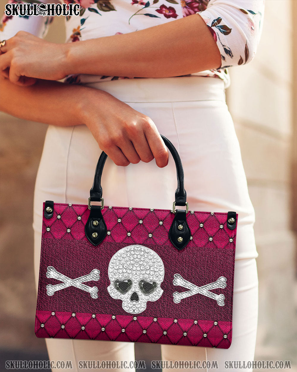 PINK DIAMOND SKULL LEATHER HANDBAG - YHHN2110244