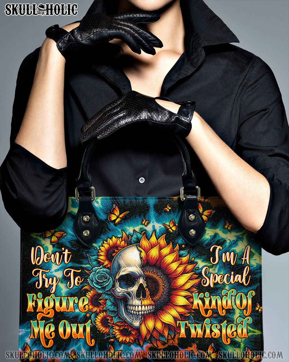 DON'T TRY TO FIGURE ME OUT SKULL SUNFLOWER LEATHER HANDBAG   - TLTW0911245