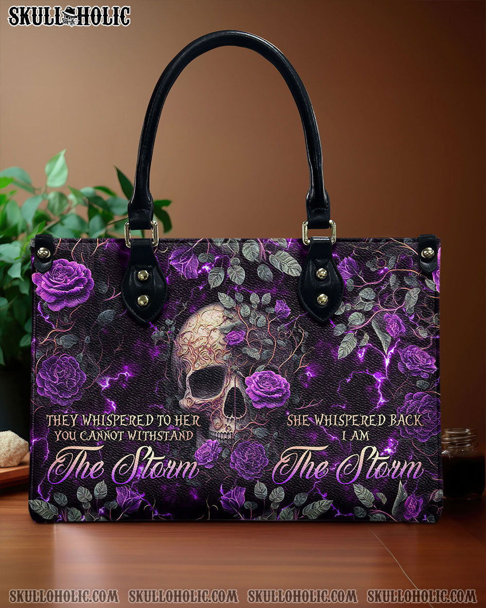 I AM THE STORM ROSE SKULL LEATHER HANDBAG - TLNO0606242