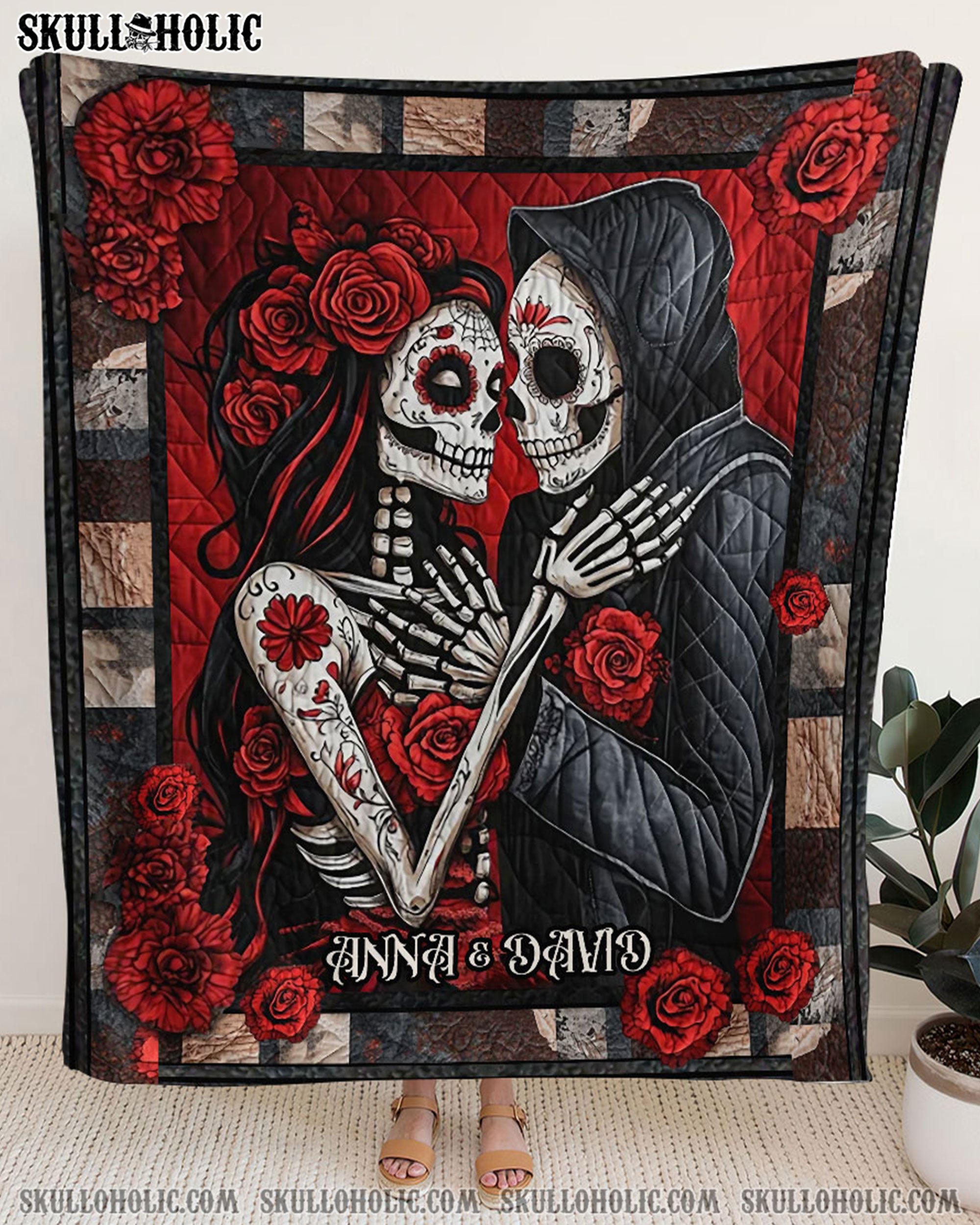 PERSONALIZED SKULL LADY AND REAPER COUPLE FLEECE BLANKET - YHLT1902254