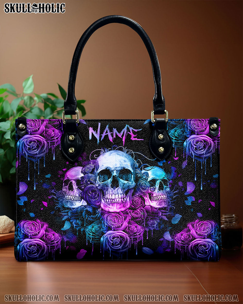 THREE SKULLS ROSE LEATHER HANDBAG - TLNZ2608243