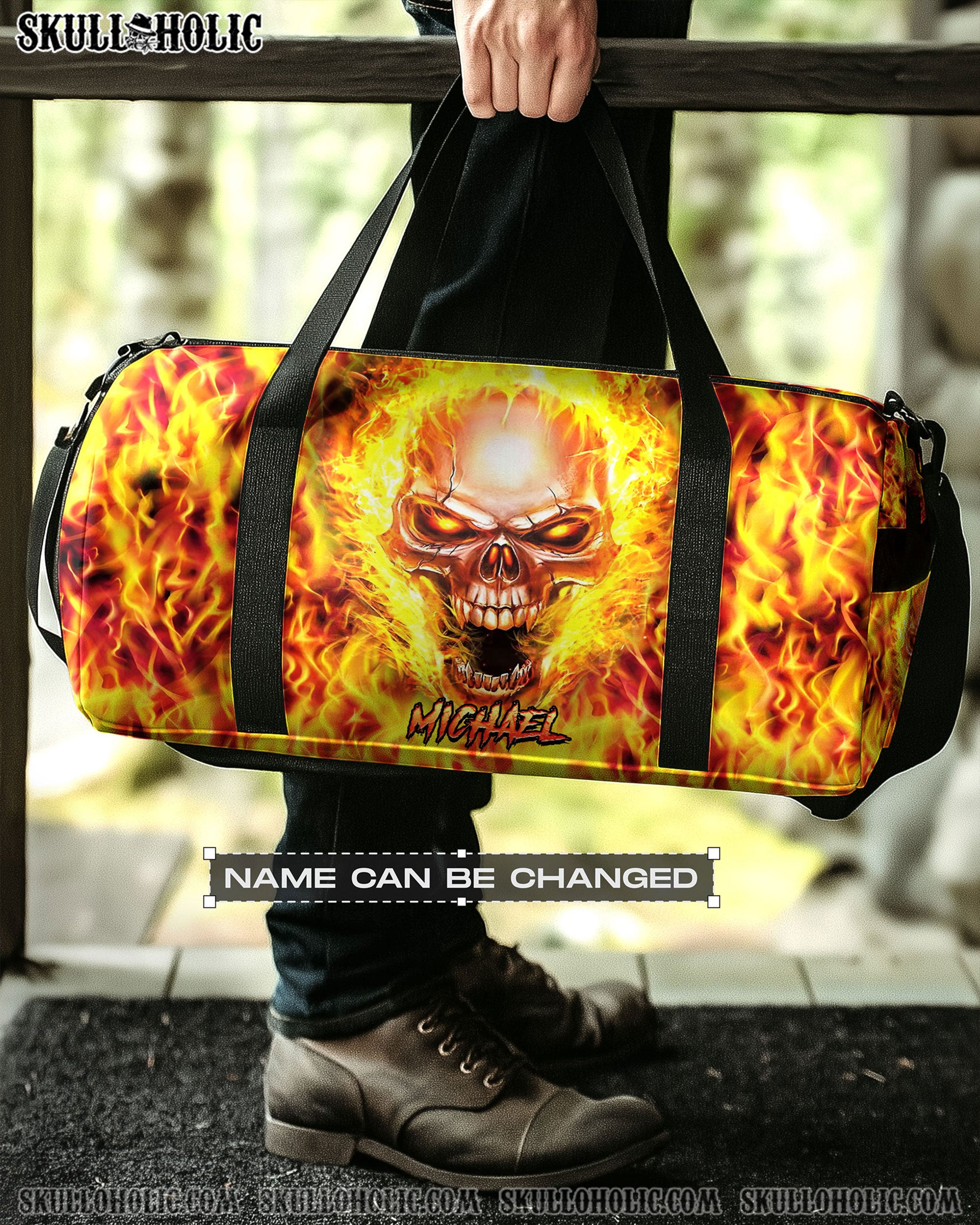 FLAMING SKULL TRAVELLING BAG - YHHG0309254