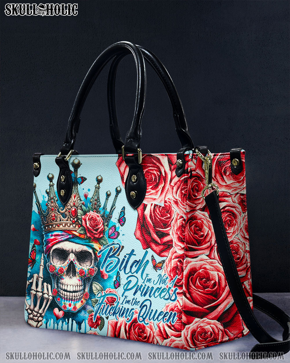 I'M NOT A PRINCESS SKULL LEATHER HANDBAG - TY0204242