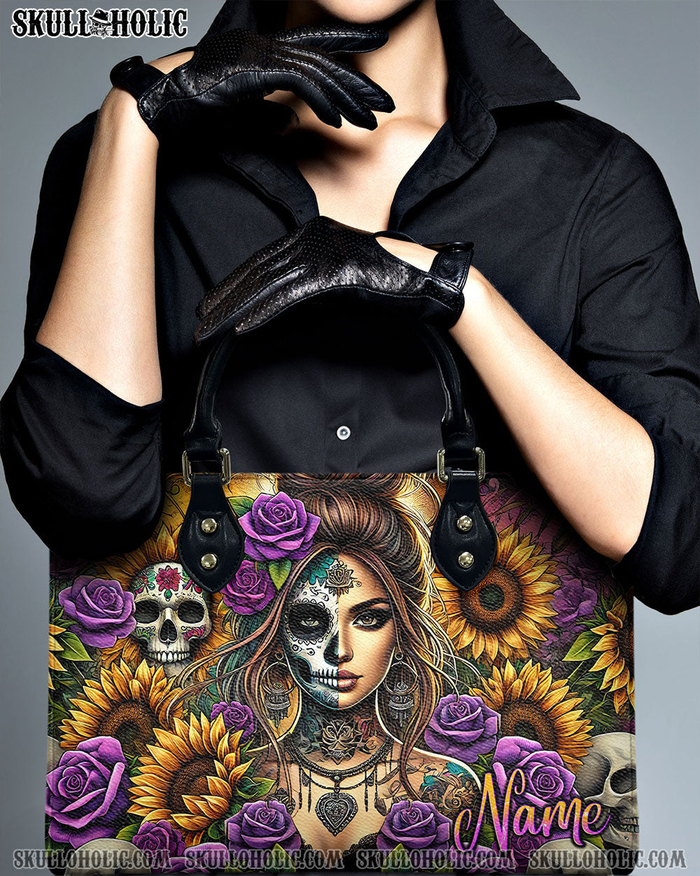 SKULL LADY FLOWER LEATHER HANDBAG - TLNT0908244