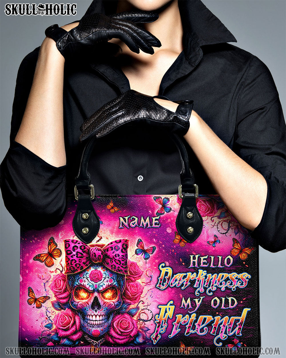 HELLO DARKNESS MY OLD FRIEND SUGAR SKULL LEATHER HANDBAG - TLTW0306241