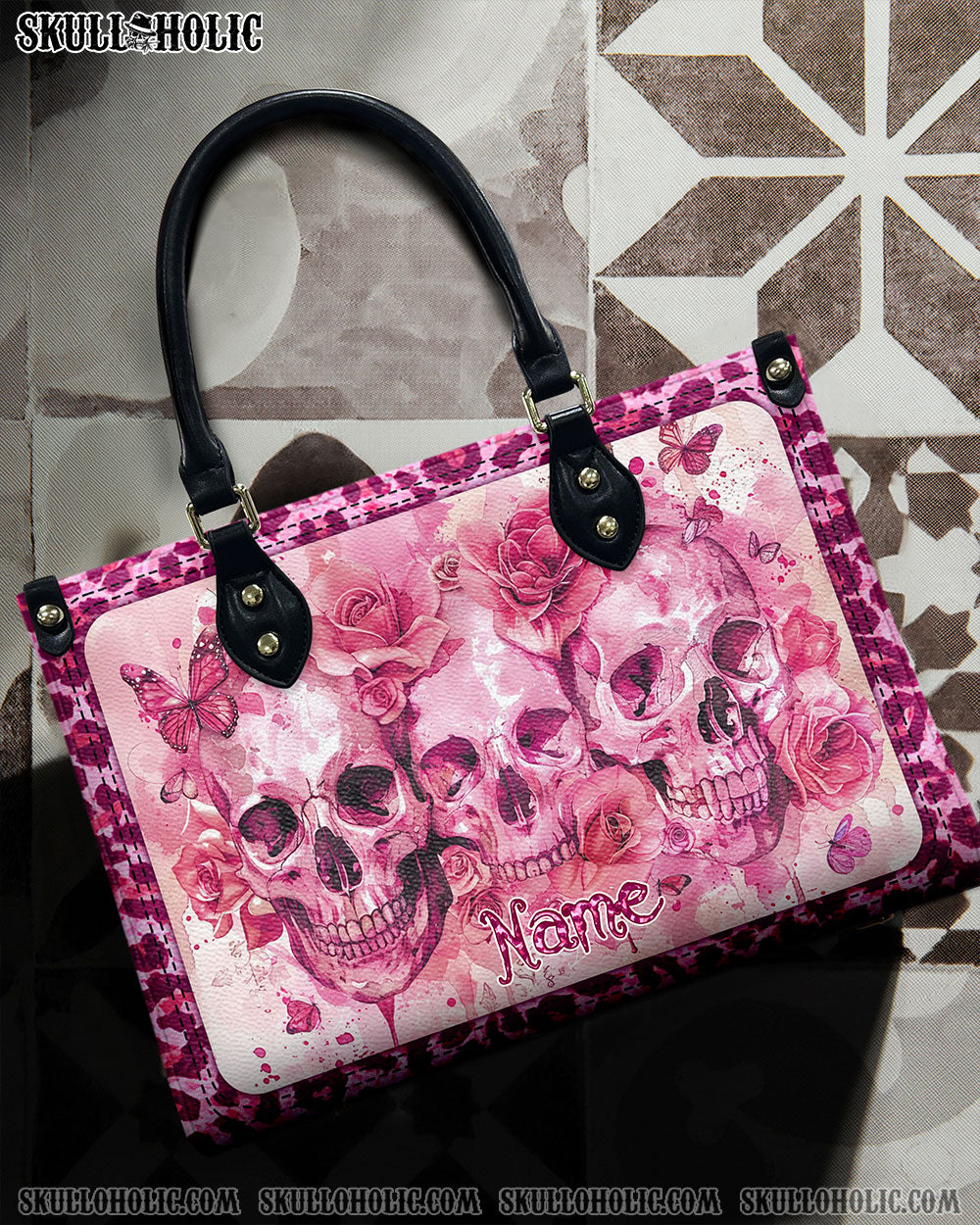 SKULLS FLOWER LEATHER HANDBAG - TYQY0304242