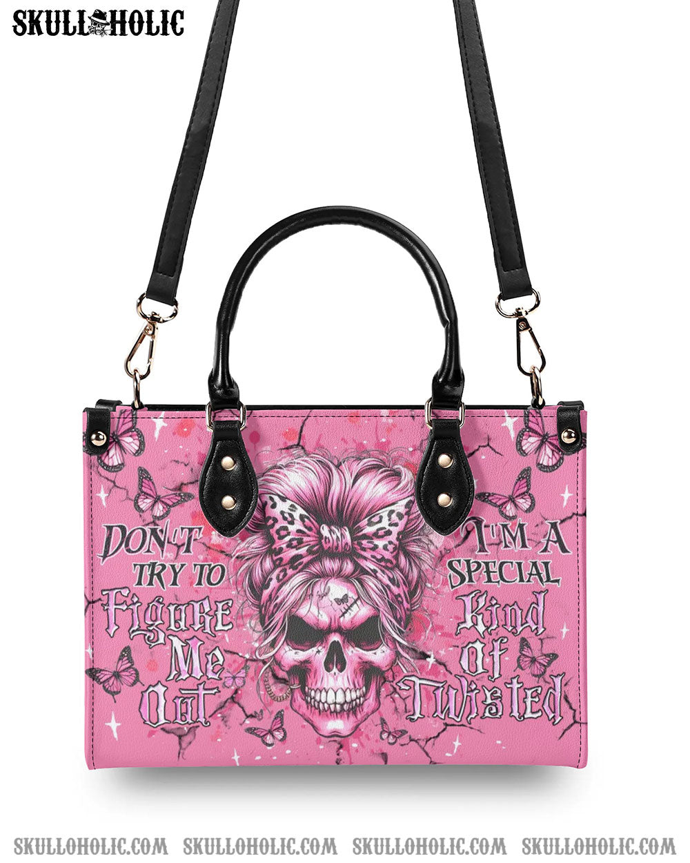 DON'T TRY TO FIGURE ME OUT SKULL LEATHER HANDBAG - YHDU0306245