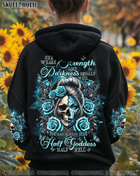 SHE WEARS STRENGTH AND DARKNESS HALF SKULL LADY ALL OVER PRINT - TLNT2511244