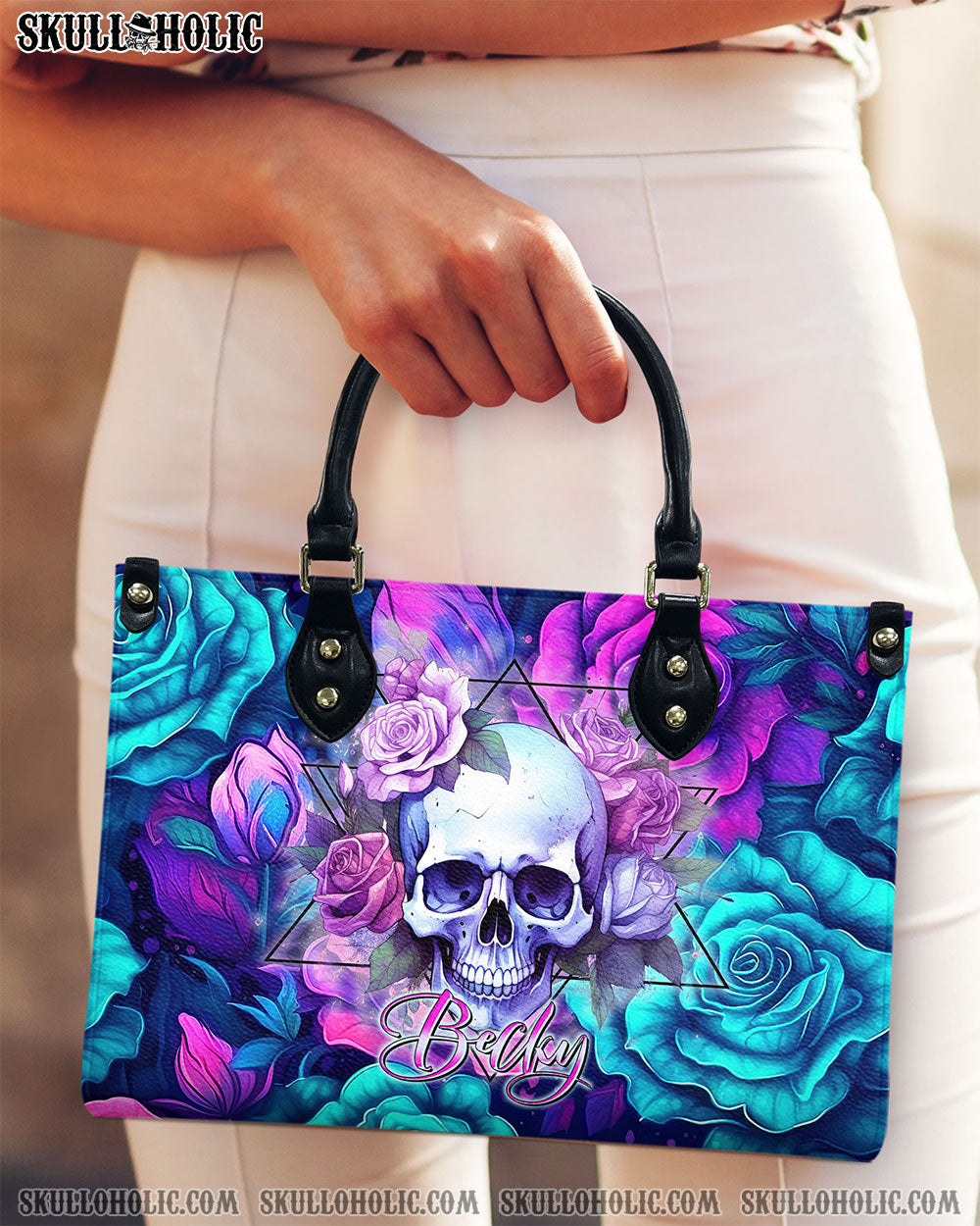 SKULL ROSES LEATHER HANDBAG - TLTR1210245