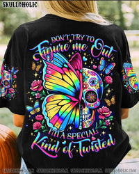DON'T TRY TO FIGURE ME OUT SKULL BUTTERFLY ALL OVER PRINT - TLNO2707241