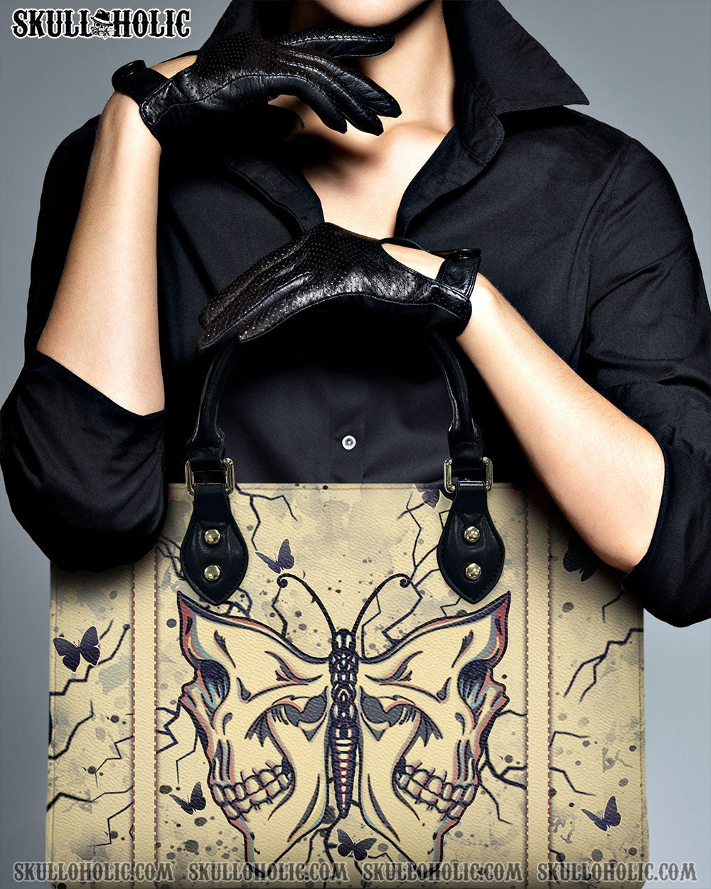 SKULL BUTTERFLY LEATHER HANDBAG - YHHN0711244