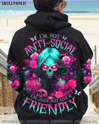 I'M NOT ANTI-SOCIAL LADY SKULL ROSE ALL OVER PRINT - TLNO0301242
