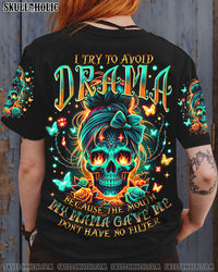 I TRY TO AVOID DRAMA MESSY BUN SKULL ALL OVER PRINT - TLNO1311232