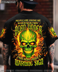 WARNING SIGN FLAMING SKULL ALL OVER PRINT - YHHN1203252