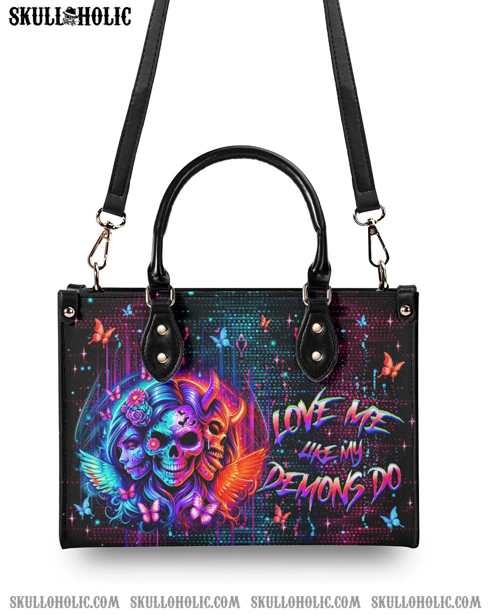 LOVE ME LIKE MY DEMONS DO SKULL LEATHER HANDBAG - YHHG2708244