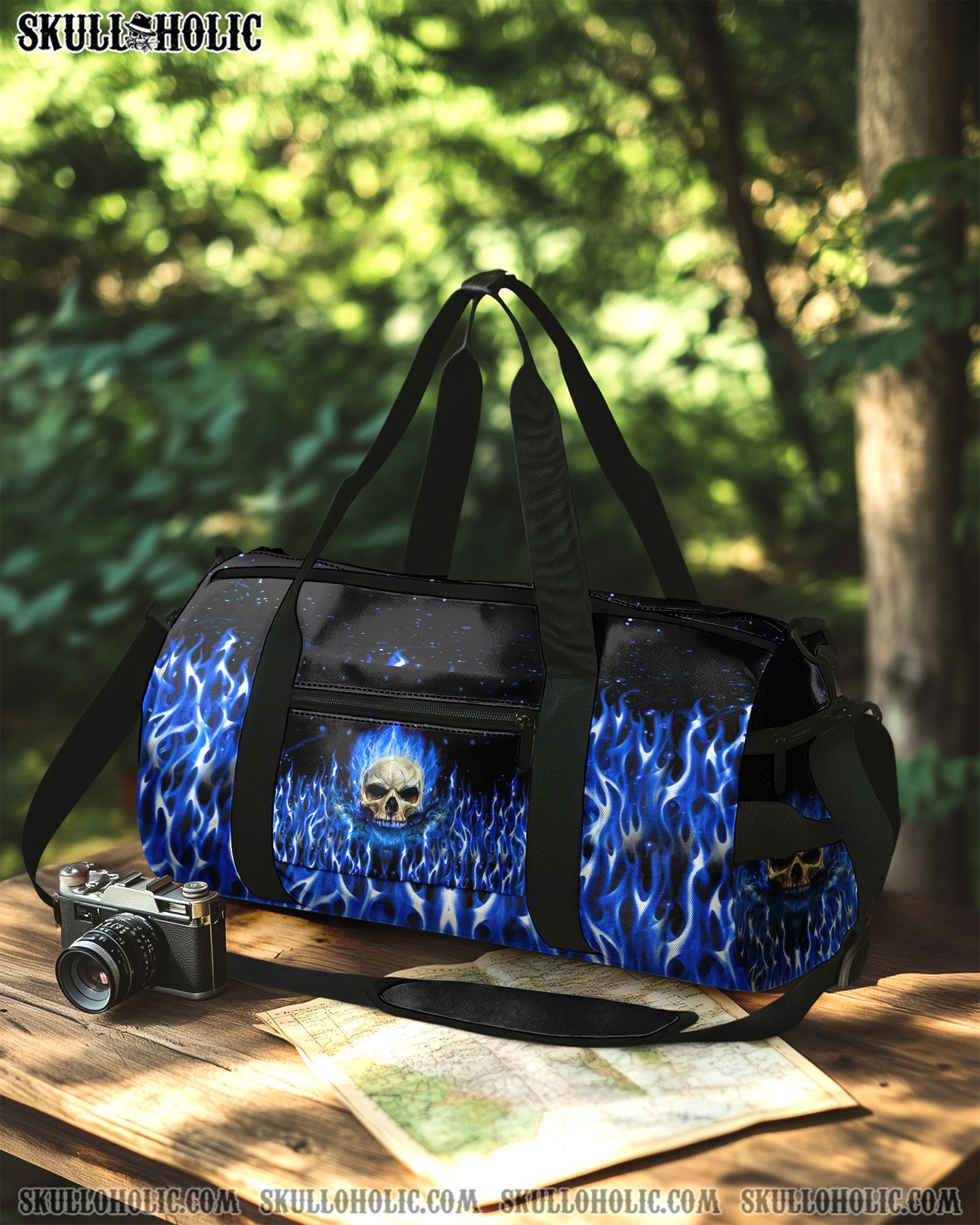 BLUE FIRE SKULL TRAVEL BAG - YHHG1208254