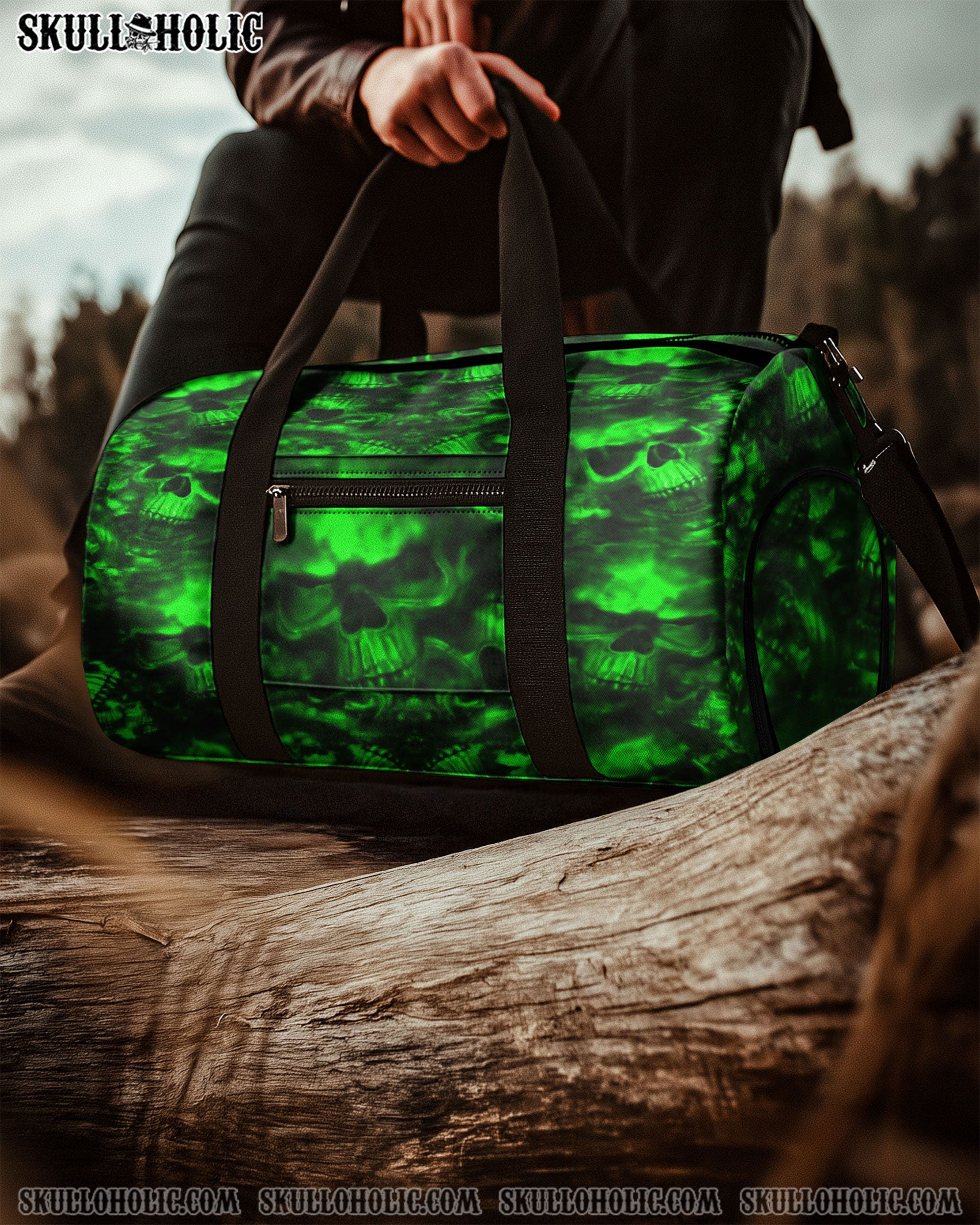 GREEN FIRE SKULL TRAVEL BAG - YHHN1208254