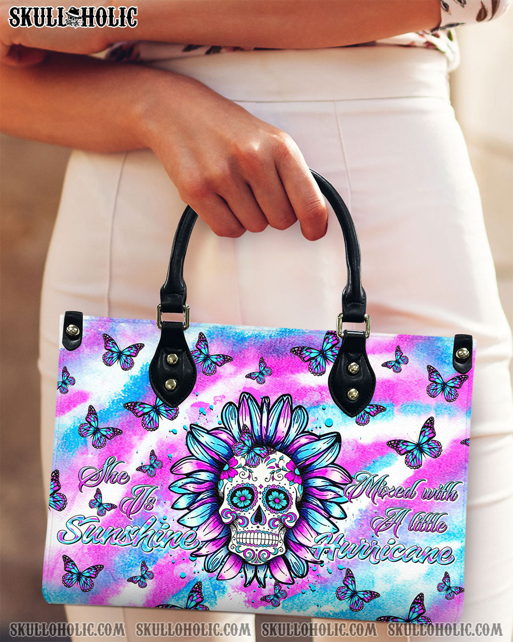 SHE IS SUNSHINE TIE DYE SUGAR SKULL LEATHER HANDBAG - TLTR2407244