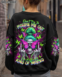 DON'T TRY TO FIGURE ME OUT MESSY BUN BUTTERFLY SKULL ALL OVER PRINT - TLNT1202254