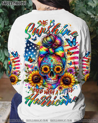 SHE IS SUNSHINE SUNFLOWER MESSY BUN SKULL ALL OVER PRINT - TLTR2901241