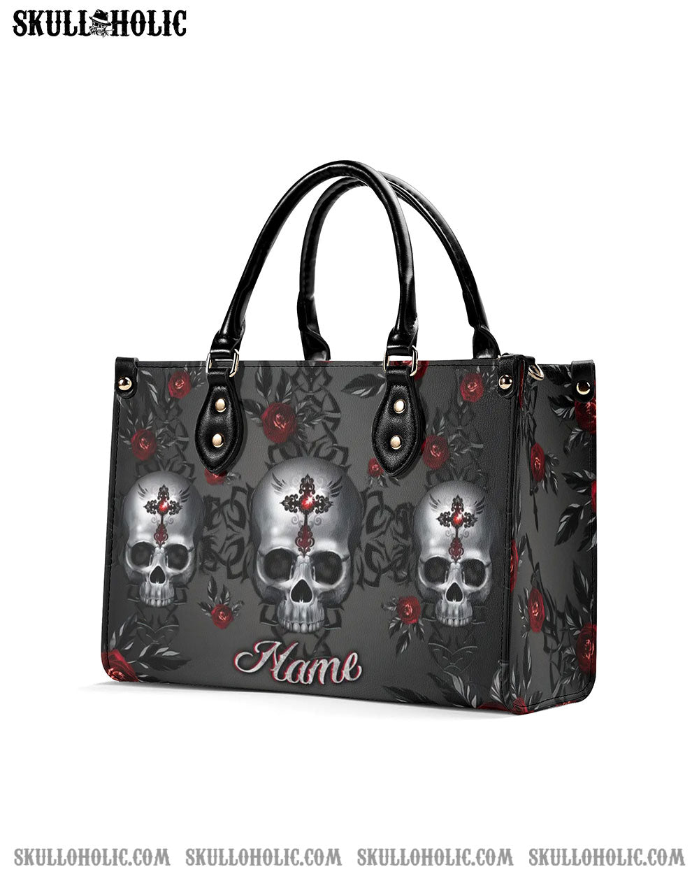 DARK SKULL ROSE LEATHER HANDBAG - YHLN0407244