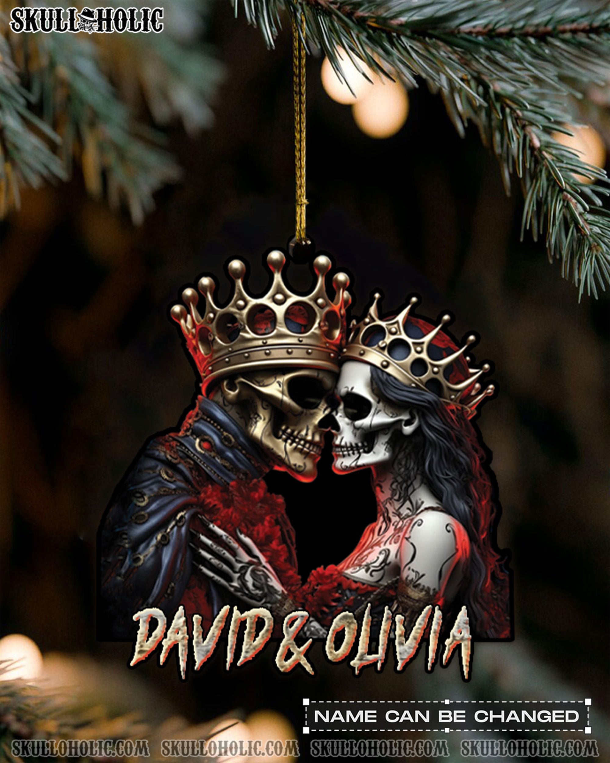 SKULL KING AND QUEEN COUPLE ORNAMENT & KEYCHAIN - YHLN2608254