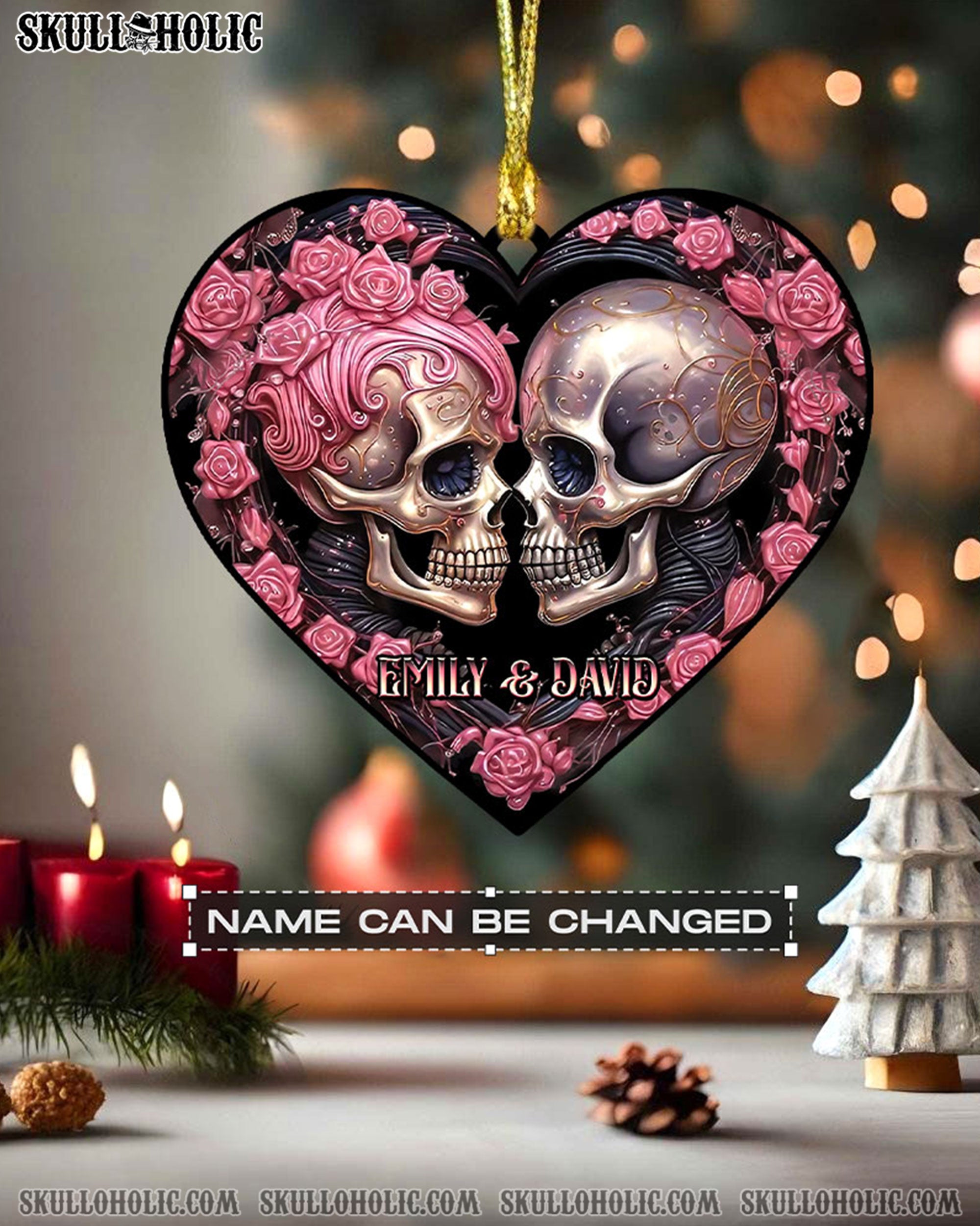 COUPLE SKULL ROSE ORNAMENT & KEYCHAIN - YHHG2808255