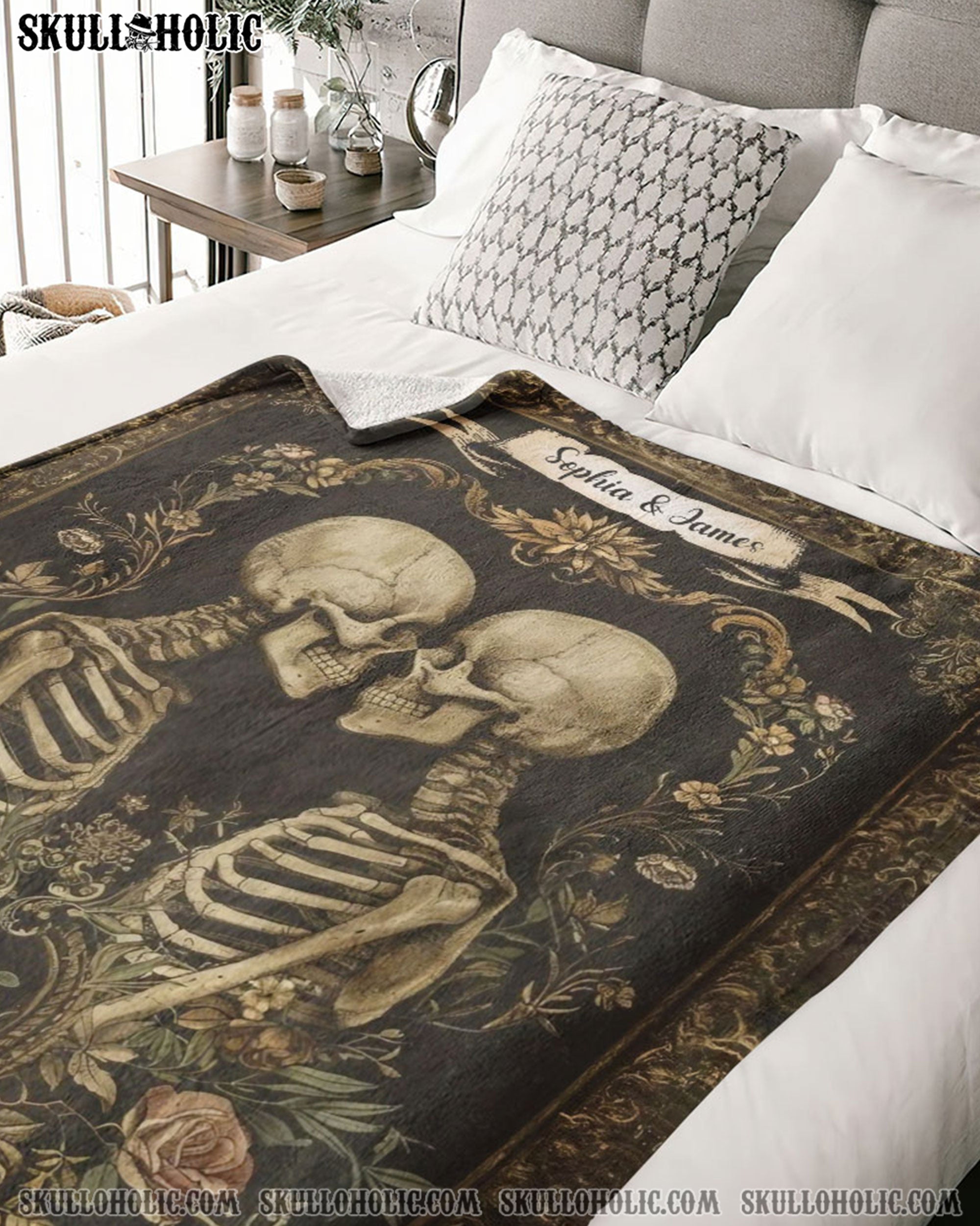 PERSONALIZED SKELETON COUPLE VINTAGE FLEECE BLANKET - YHHG0602252