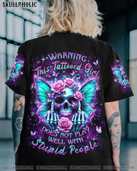 WARNING THIS TATTOOED GIRL SKULL FLOWERS ALL OVER PRINT - YHKD3003244
