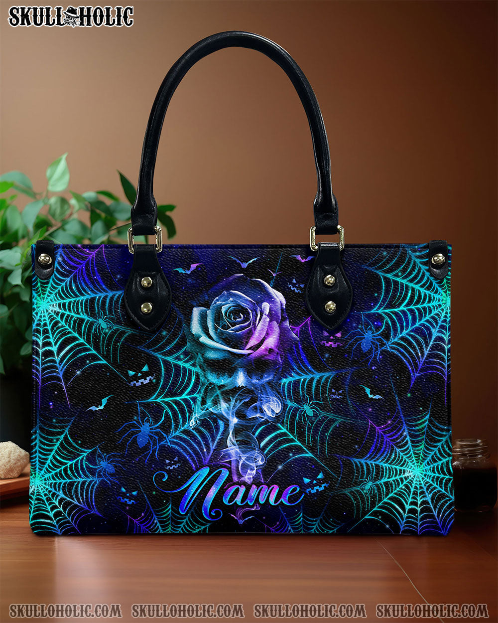 SMOKE ROSE SKULL HALLOWEEN LEATHER HANDBAG - TLNO1308244