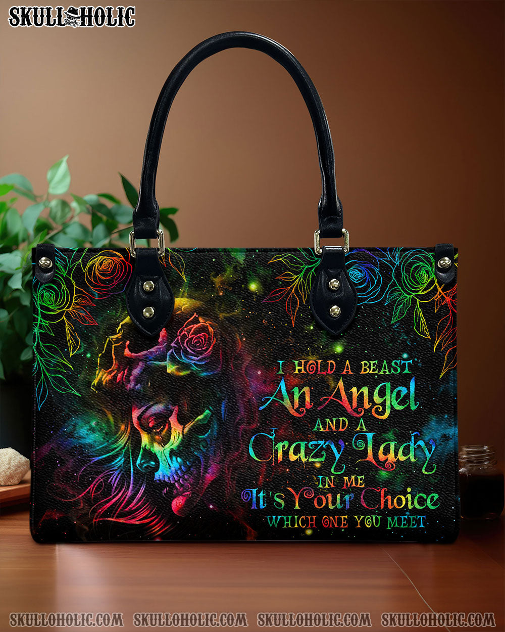 I HOLD A BEAST AN ANGEL SKULL GIRL TIE DYE LEATHER HANDBAG - TLNO2606242