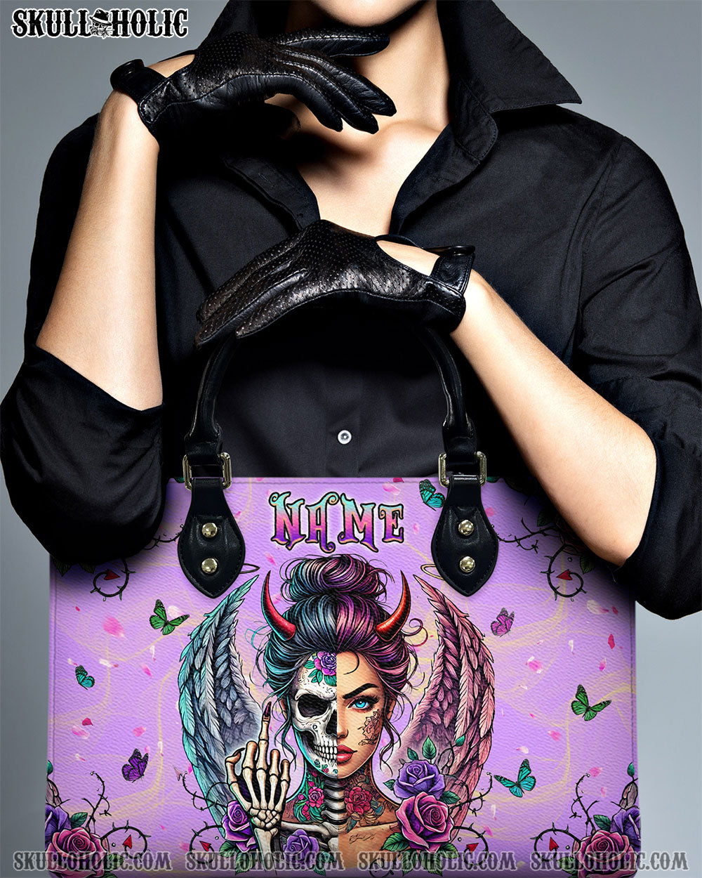 SKULL LADY WITH WINGS SKULL LEATHER HANDBAG - TLPQ0301243