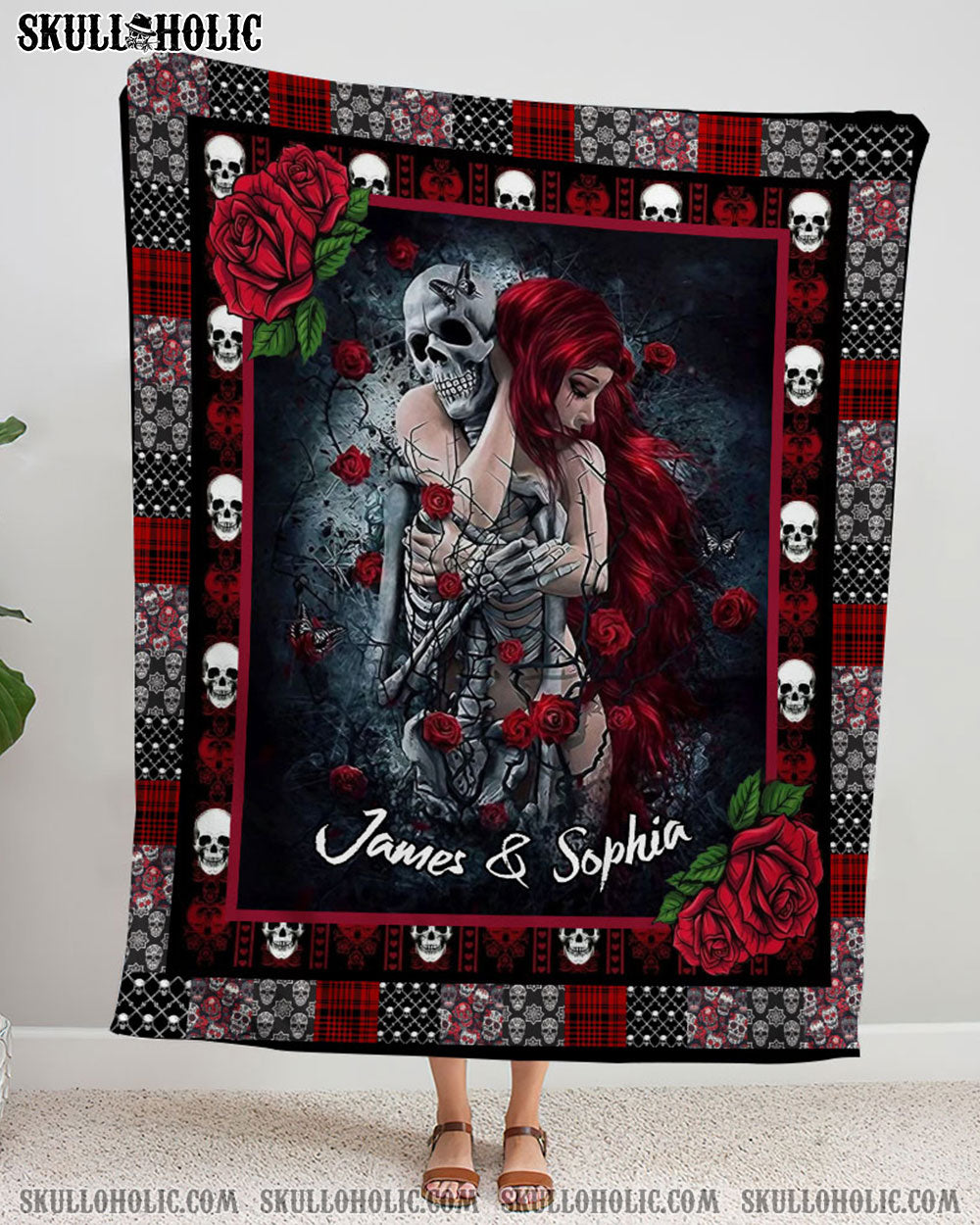 PERSONALIZED SKULL COUPLE FLEECE BLANKET - YHLN1301254