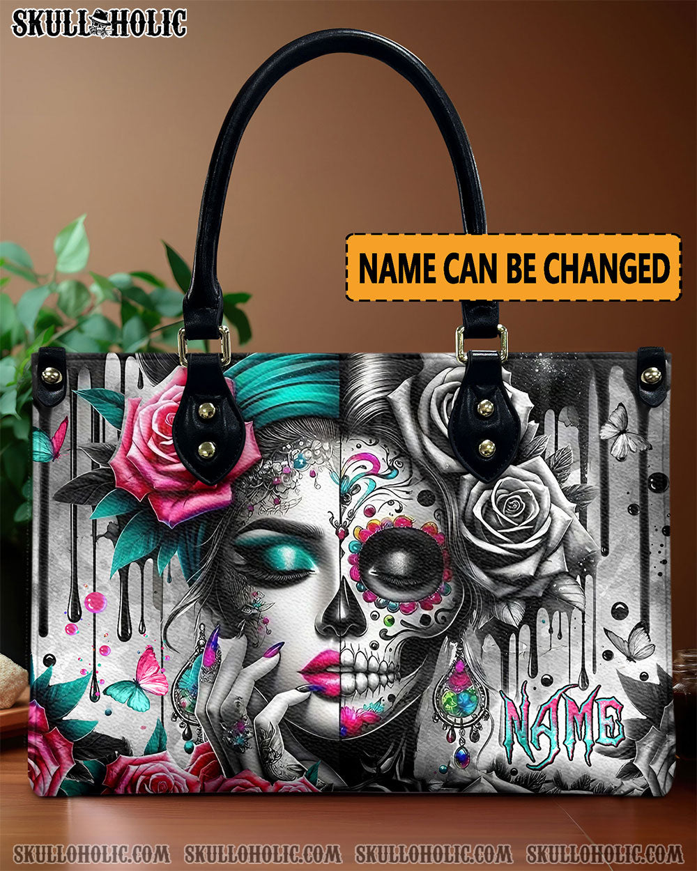 SKULL LADY ROSES LEATHER HANDBAG - YHLN2606243